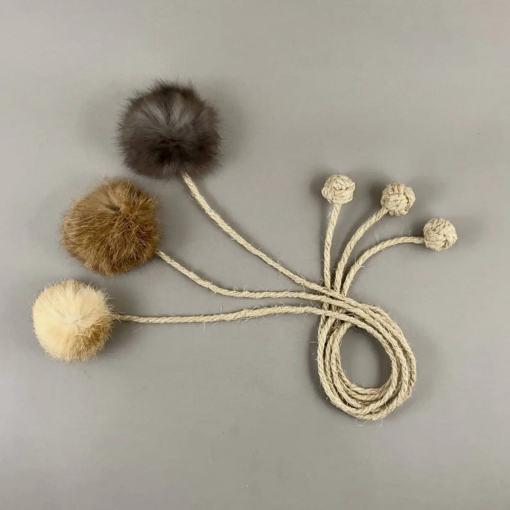 Rabbit Fur Ball Cat Toy with Organic Hemp Rope