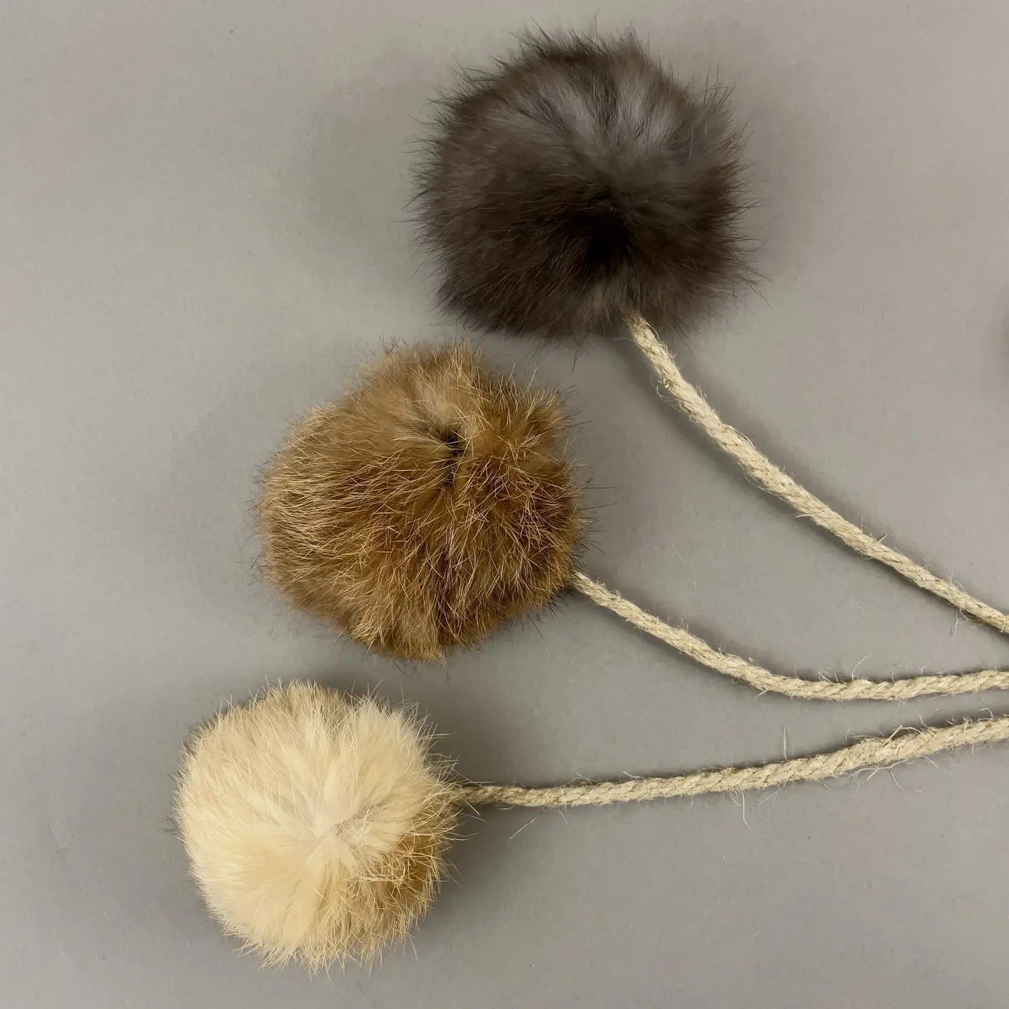 Rabbit Fur Ball Cat Toy with Organic Hemp Rope