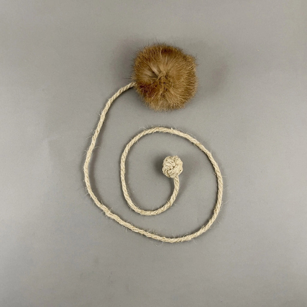 Rabbit Fur Ball Cat Toy with Organic Hemp Rope
